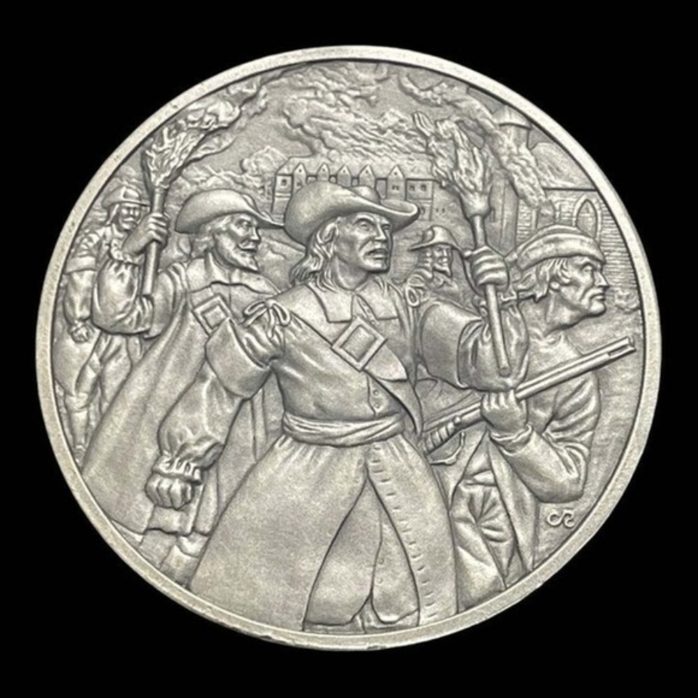 Franklin Mint History of Colonial America Pewter Medal Bacon's Rebellion Vintage
